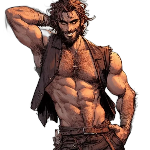 concept art, comic book art, fantasy art, pixel art, earth tones, muscular, man, wavy transparent PNG cut-out