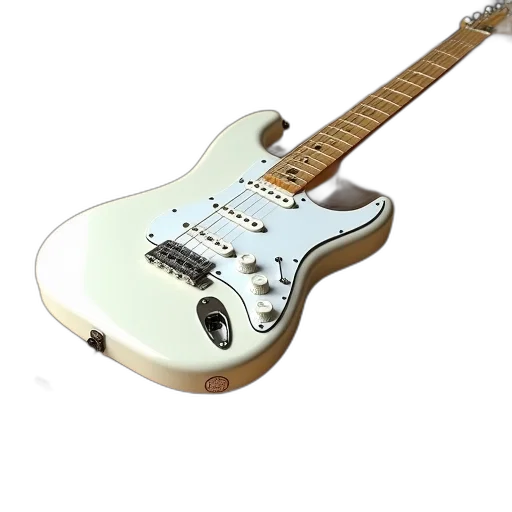weapon, 3d render, pastel, white, electric, guitar, laying, top transparent PNG cut-out