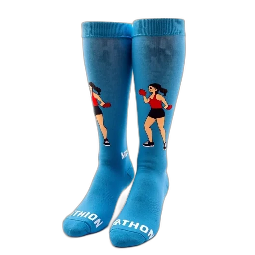 pair, blue, socks, pattern, woman, boxing, stance, them transparent PNG cut-out
