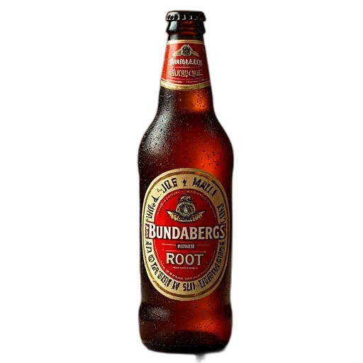 bottle, 3d render, photorealistic, bundaberg, root, beer transparent PNG cut-out