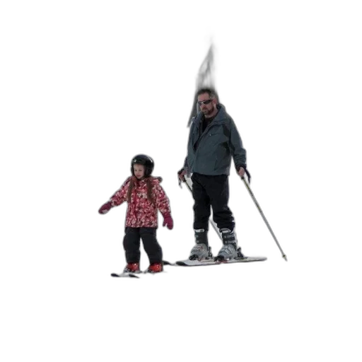 staff, concept art, 3d render, photorealistic, snow, man, child, skiing transparent PNG cut-out