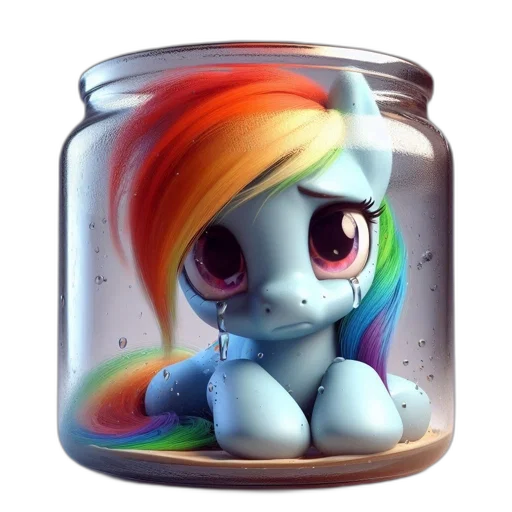 3d render, concept art, pixel art, photorealistic, animated, rainbow-haired, pony, resides transparent PNG cut-out