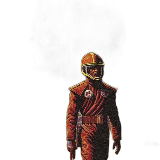 jacket, robot, staff, mask, concept art, comic book art, watercolor, photorealistic transparent PNG cut-out