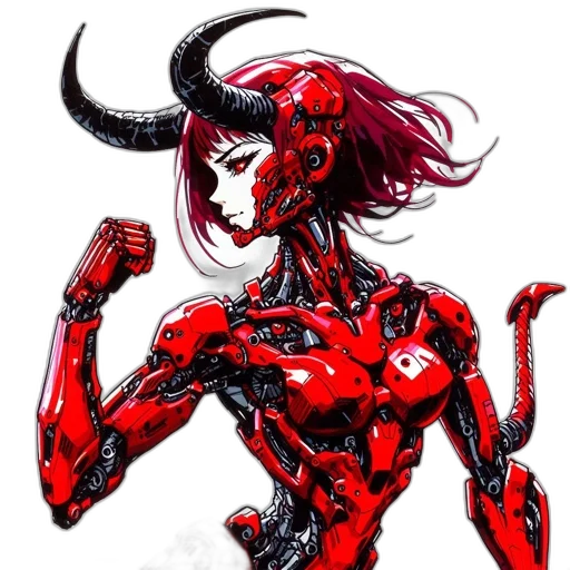 robot, creature, concept art, comic book art, cyberpunk, pixel art, red, woman transparent PNG cut-out