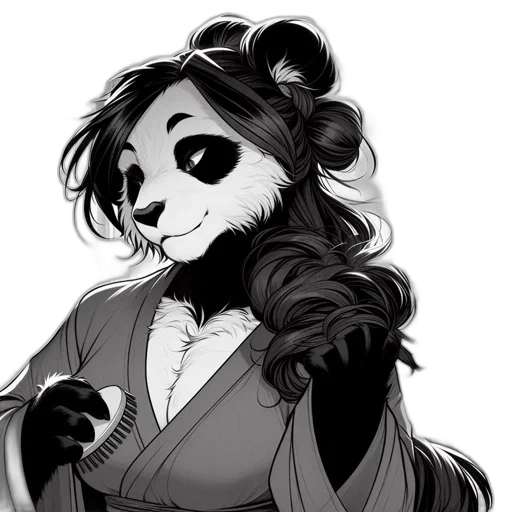 staff, cartoon, concept art, comic book art, fantasy art, monochrome, anthropomorphic, panda transparent PNG cut-out
