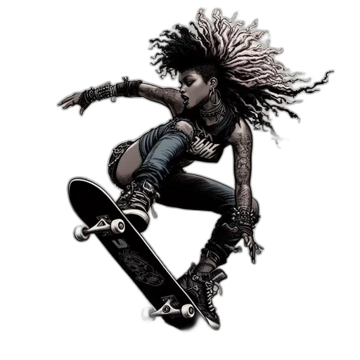 hair, concept art, comic book art, fantasy art, cyberpunk, active, woman, wearing transparent PNG cut-out