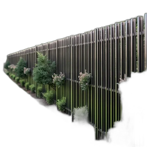 building, 3d render, photorealistic, concept art, stainless, steel, garden, fence transparent PNG cut-out