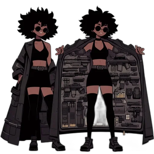 jacket, dress, staff, concept art, cartoon, cyberpunk, comic book art, dark transparent PNG cut-out