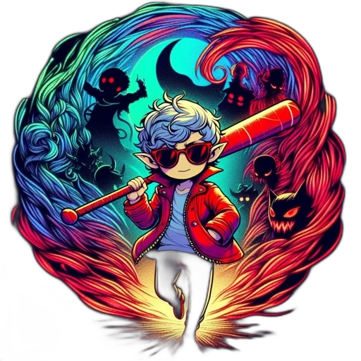 staff, sword, pixel art, concept art, fantasy art, comic book art, fire, colorful transparent PNG cut-out