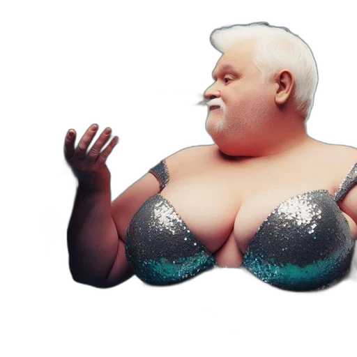 creature, 3d render, concept art, elderly, man, sequined, turquoise, gown transparent PNG cut-out
