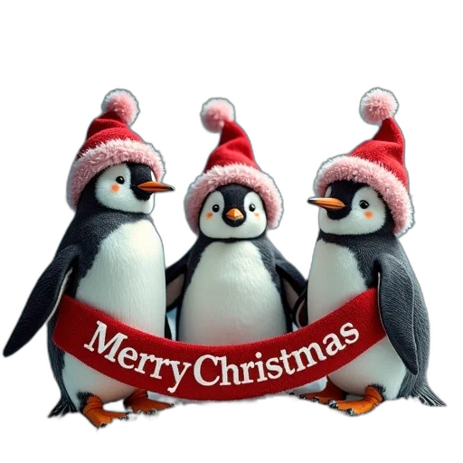 3d render, three, penguins, santa transparent PNG cut-out