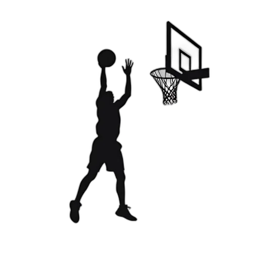 3d render, pixel art, concept art, photorealistic, silhouette, basketball, player, mid-air transparent PNG cut-out