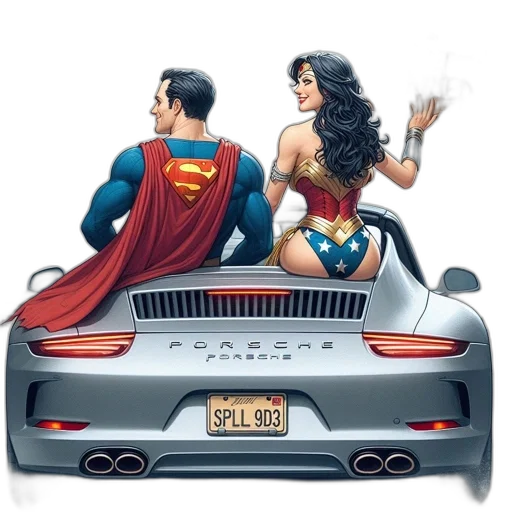 car, comic book art, concept art, man, dressed, superman, woman, wonder transparent PNG cut-out