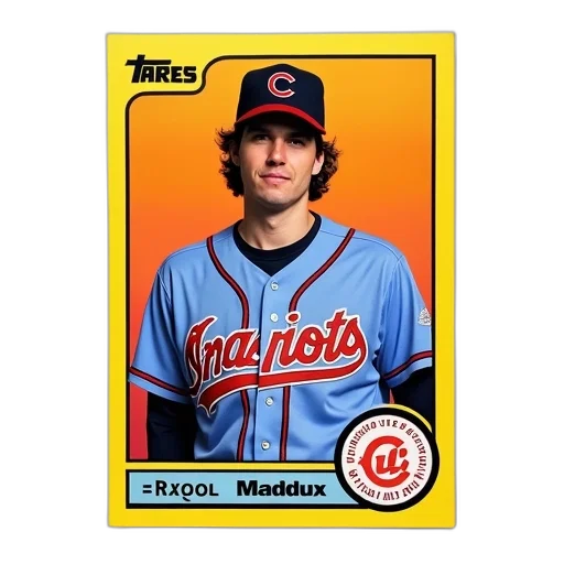 baseball, card, featuring, greg, maddux, blue, red, uniform transparent PNG cut-out
