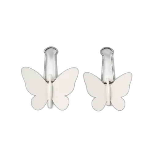 jewelry, two, white, butterfly-shaped, paper, clips, attached, background transparent PNG cut-out
