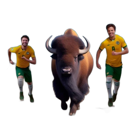 animal, concept art, two, men, yellow, jerseys, run, alongside transparent PNG cut-out
