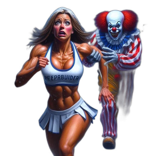 comic book art, concept art, pixel art, photorealistic, woman, sportswear, pursued, menacing transparent PNG cut-out
