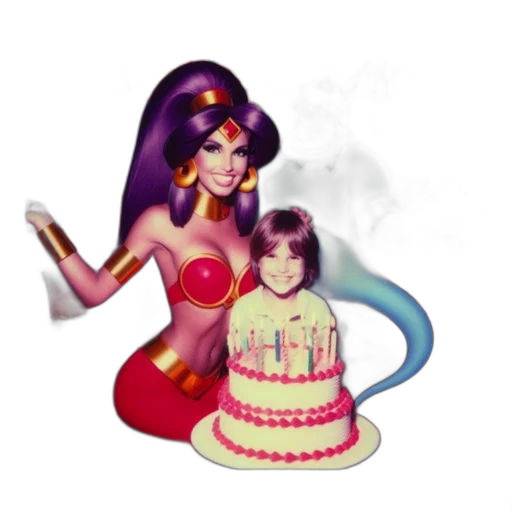 pixel art, 3d render, vaporwave, concept art, young, girl, sits, birthday transparent PNG cut-out