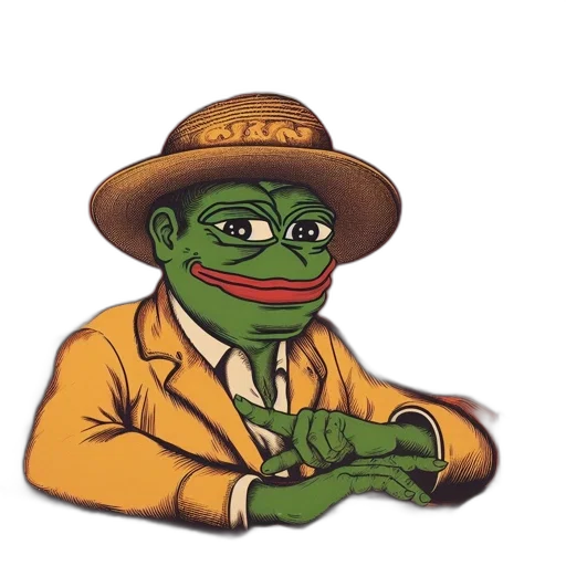 hat, jacket, face, staff, iconic, pepe, frog, character transparent PNG cut-out