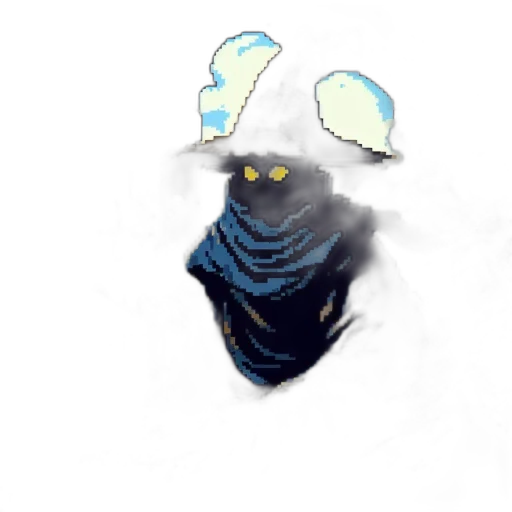 mask, hat, creature, staff, concept art, pixel art, fantasy art, watercolor transparent PNG cut-out