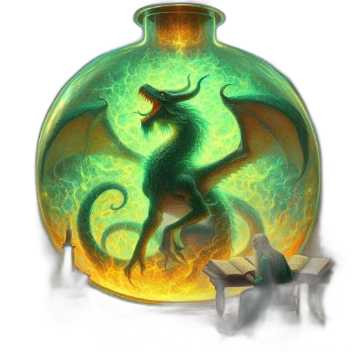 dragon, bottle, creature, fantasy art, concept art, pixel art, 3d render, fire transparent PNG cut-out