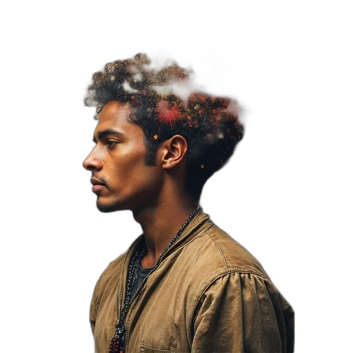 face, jacket, staff, dragon transparent PNG cut-out