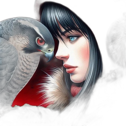 photorealistic, fantasy art, concept art, comic book art, red, woman, closely, interacts transparent PNG cut-out