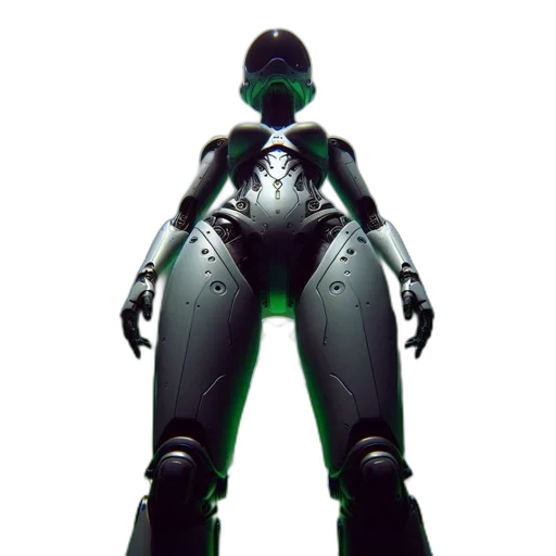 robot, weapon, creature, 3d render, concept art, cyberpunk, vaporwave, green transparent PNG cut-out