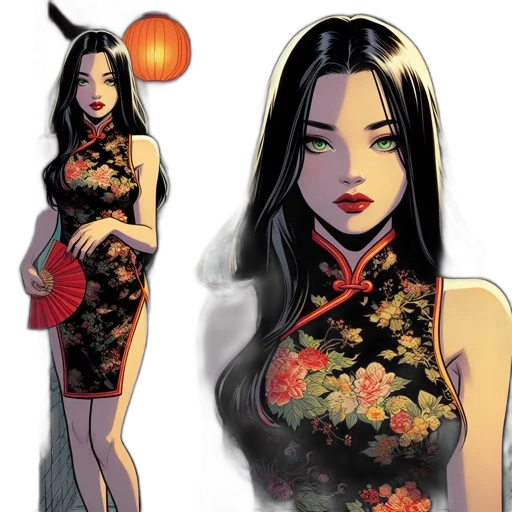 dress, comic book art, concept art, fantasy art, cartoon, red, woman, green transparent PNG cut-out
