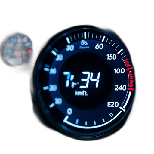 3d render, digital, speedometer, display, showing, speed, illuminated, blue transparent PNG cut-out