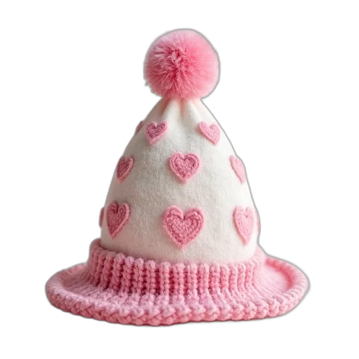 hat, crown, little, adventurer, pink, white, hearts transparent PNG cut-out