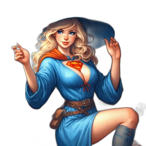 dress, staff, fantasy art, comic book art, pixel art, concept art, blue, blonde-haired transparent PNG cut-out