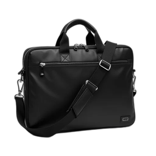 black, laptop, bag, zipper, closure, handle, displayed, against transparent PNG cut-out