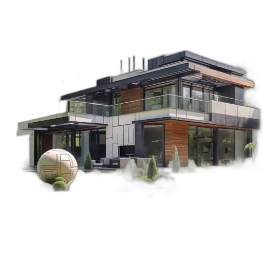 building, 3d render, photorealistic, concept art, pixel art, earth tones, modern, house transparent PNG cut-out