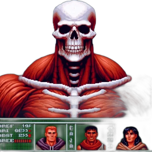 concept art, pixel art, comic book art, red, retro, gaming, scene, boss transparent PNG cut-out