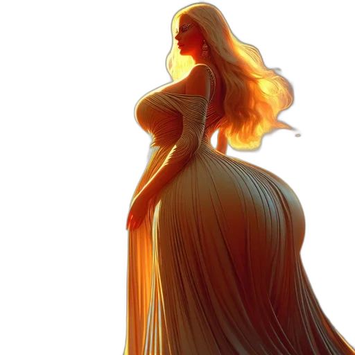 dress, hair, crown, concept art, fantasy art, 3d render, comic book art, fire transparent PNG cut-out