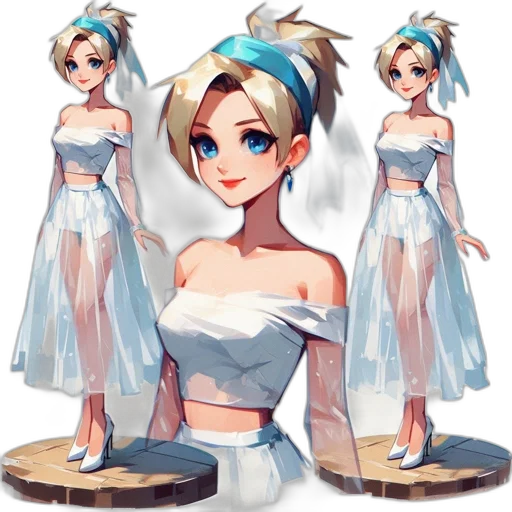 dress, concept art, pixel art, anime, fantasy art, blue, pastel, monochrome transparent PNG cut-out