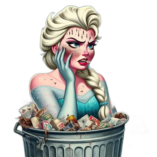 food, comic book art, cartoon, concept art, pixel art, elsa, frozen, sits transparent PNG cut-out
