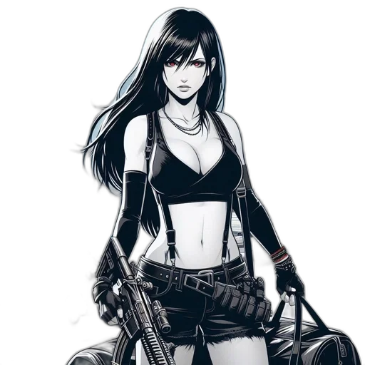 weapon, comic book art, concept art, cyberpunk, cartoon, monochrome, intense, action-packed transparent PNG cut-out