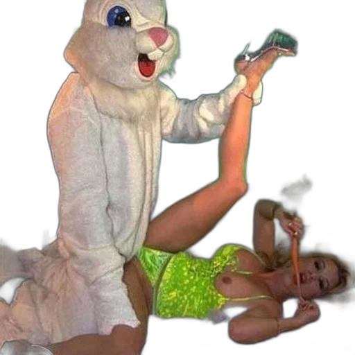 creature, animal, concept art, vaporwave, 3d render, person, bunny, costume transparent PNG cut-out