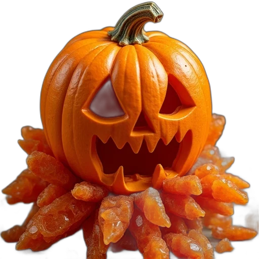 food, mask, 3d render, photorealistic, orange, pumpkin, costumed, crystals transparent PNG cut-out