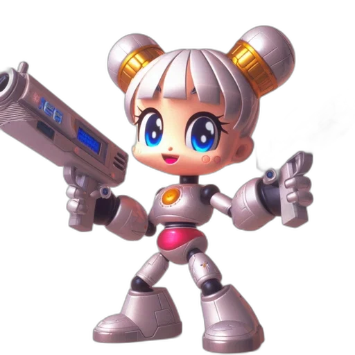 robot, weapon, staff, 3d render, concept art, pixel art, vaporwave, anime-styled transparent PNG cut-out