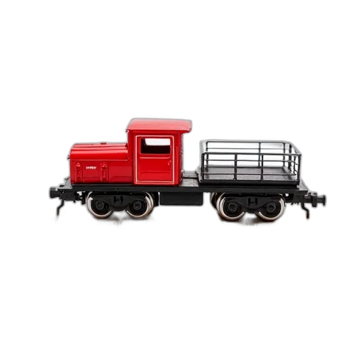 3d render, red, toy, train, flatbed, car, displayed, next transparent PNG cut-out