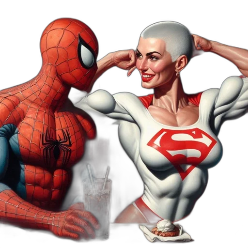 comic book art, concept art, photorealistic, 3d render, two, iconic, comic, characters transparent PNG cut-out