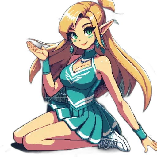 dress, staff, pixel art, anime, concept art, cartoon, monochrome, green transparent PNG cut-out