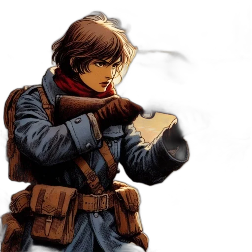 jacket, weapon, concept art, fantasy art, comic book art, watercolor, fire, snow transparent PNG cut-out