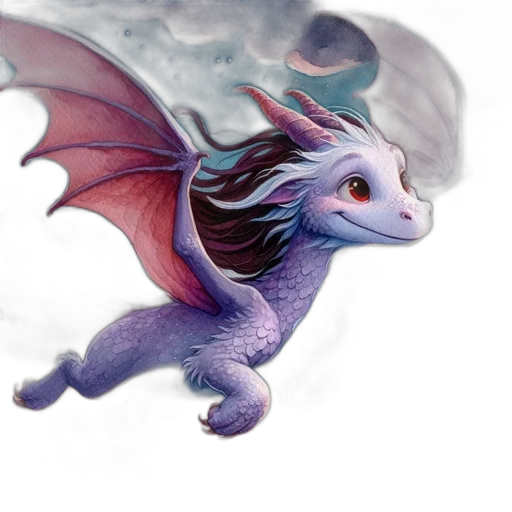 dragon, creature, animal, staff, fantasy art, concept art, watercolor, photorealistic transparent PNG cut-out