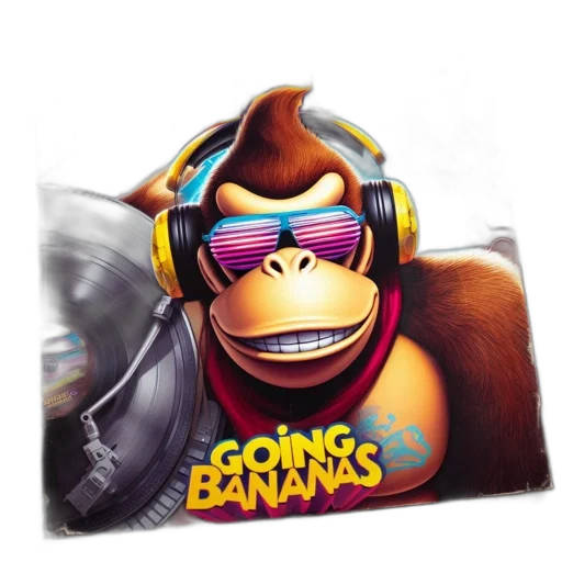 concept art, animated, donkey, sunglasses, headphones, smiles, against, futuristic transparent PNG cut-out