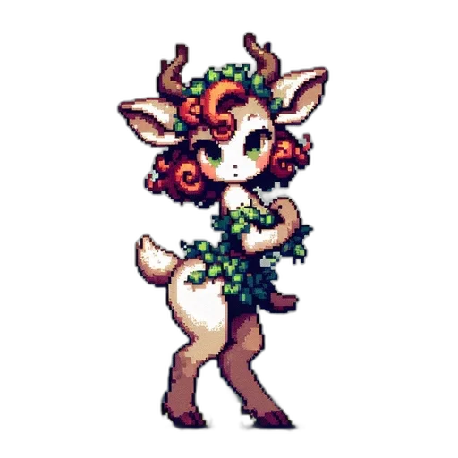 creature, animal, staff, flower, pixel art, fantasy art, concept art, watercolor transparent PNG cut-out