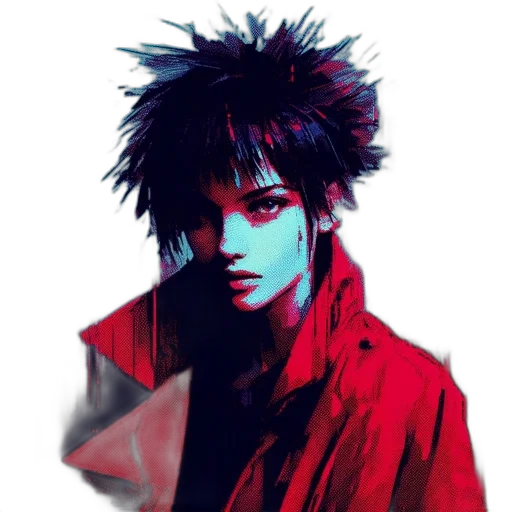 jacket, face, creature, mask, cyberpunk, anime, fantasy art, concept art transparent PNG cut-out